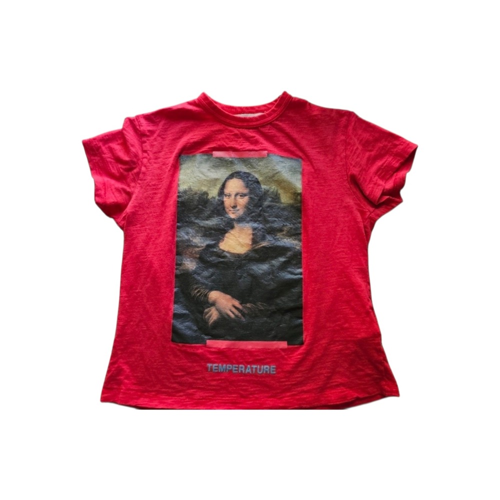 Off-White Red Mona Lisa Print Logo Cotton Designer‎ Art To Wear T-shirt Size M